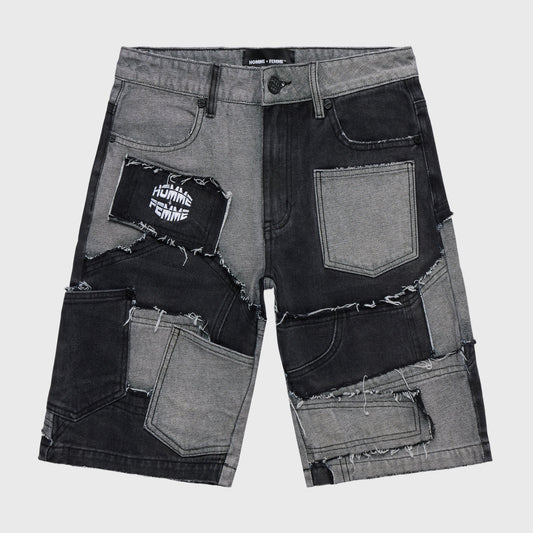 HOMME FEMME PATCHWORK DENIM SHORT BLACK