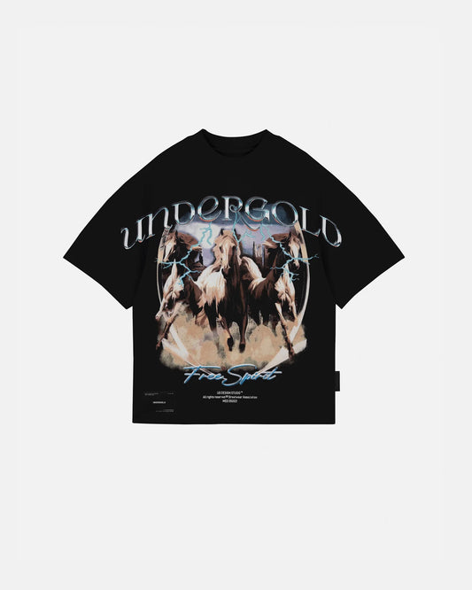 UNDERGOLD RODEO THUNDER HORSE BOXY T SHIRT BLACK